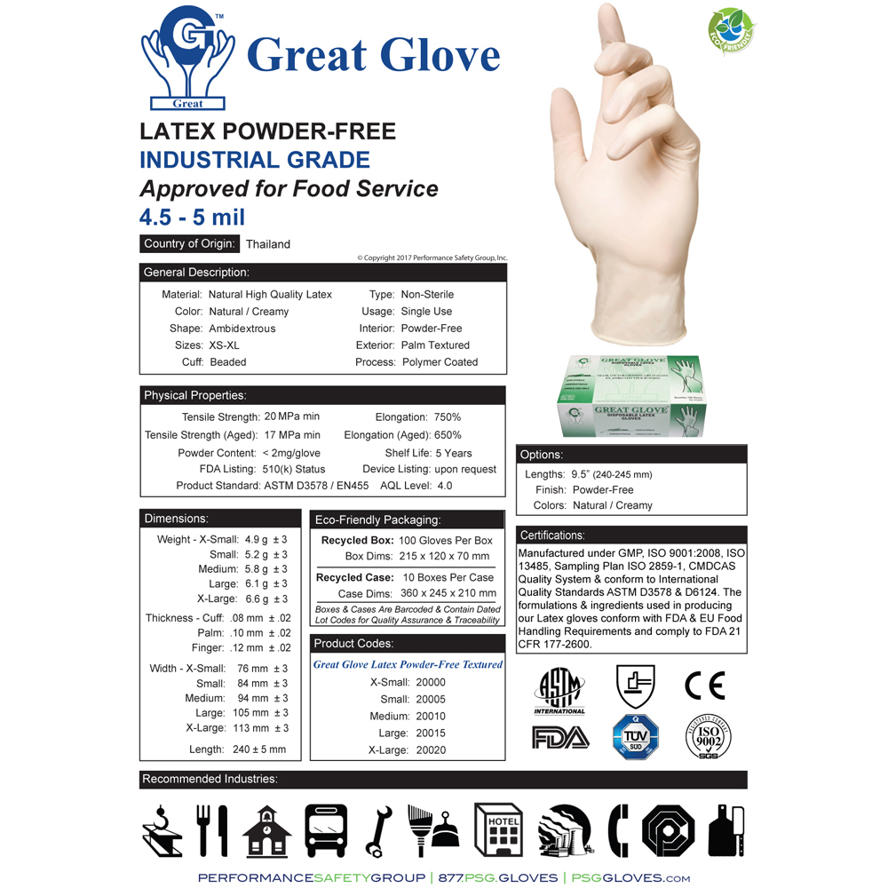 Industrial Grade Latex Disposable Gloves, 20015-L-BX, (Pack of 100)