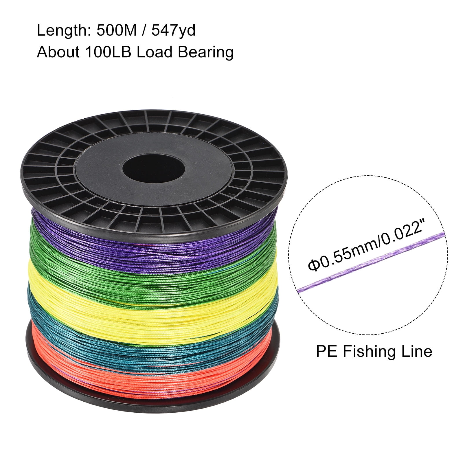 Uxcell 547Yard/1640Ft 100LB 8 Strands Abrasion Resistant PE Braided Fishing Line Colored