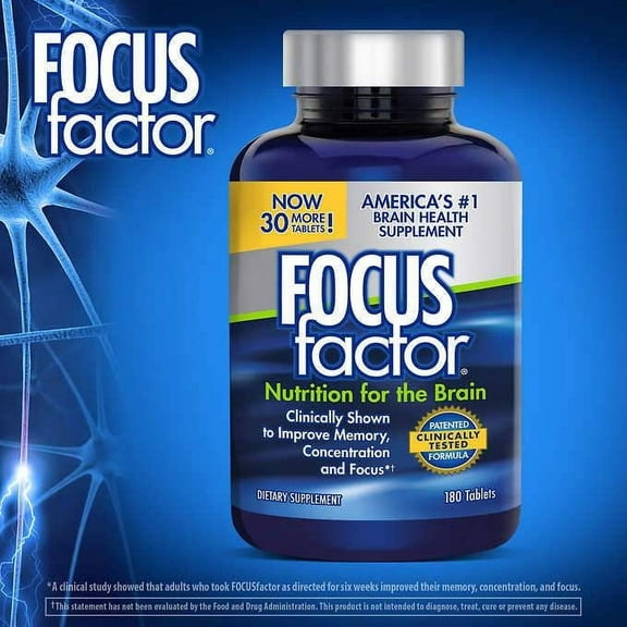 Focus Factor Brain Supplement Multivitamin Improve Memory and Clarity Boost Concentration Neuro Energy Learning Reasoning for Men and Women 180 Tablets