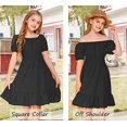 thumbnail image 2 of Arshiner Girls Tie Back Short Sleeve Ruffle Hem Off Shoulder Casual Black Dress, 2 of 5