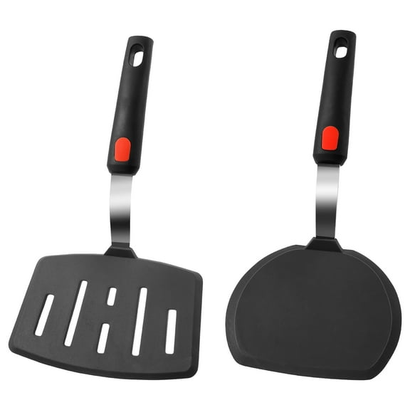 2 Pcs Silicone Spatula Turner for Nonstick Cookware Heat Resistant Wide Pancake Spatula for Kitchen Use Dishwasher Safe Black