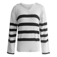 thumbnail image 4 of VISALY V Neck Pullover Sweater Knit Sweater Winter Sweaters Lapel V Neck Long Sleeve Striped Chunky Knit Oversized Pullover Sweater Crochet Sweaters Women Hoodies Pullover Warm Sweaters White M, 4 of 5