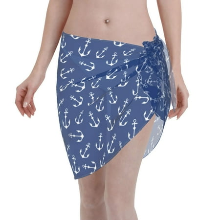 Disketp Nautical Anchors Women Swimsuit Cover Up Short Chiffon Summer Beach Sarong Bikini Wrap Skirt Bathing Suit