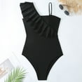 thumbnail image 2 of WREESH Womens One Piece Swimsuit One Shoulder Swim Suits Fashion Solid Color Flounce Tight Fitting Bikini Swimsuit Sleeveless Bathing Suits Black, 2 of 9