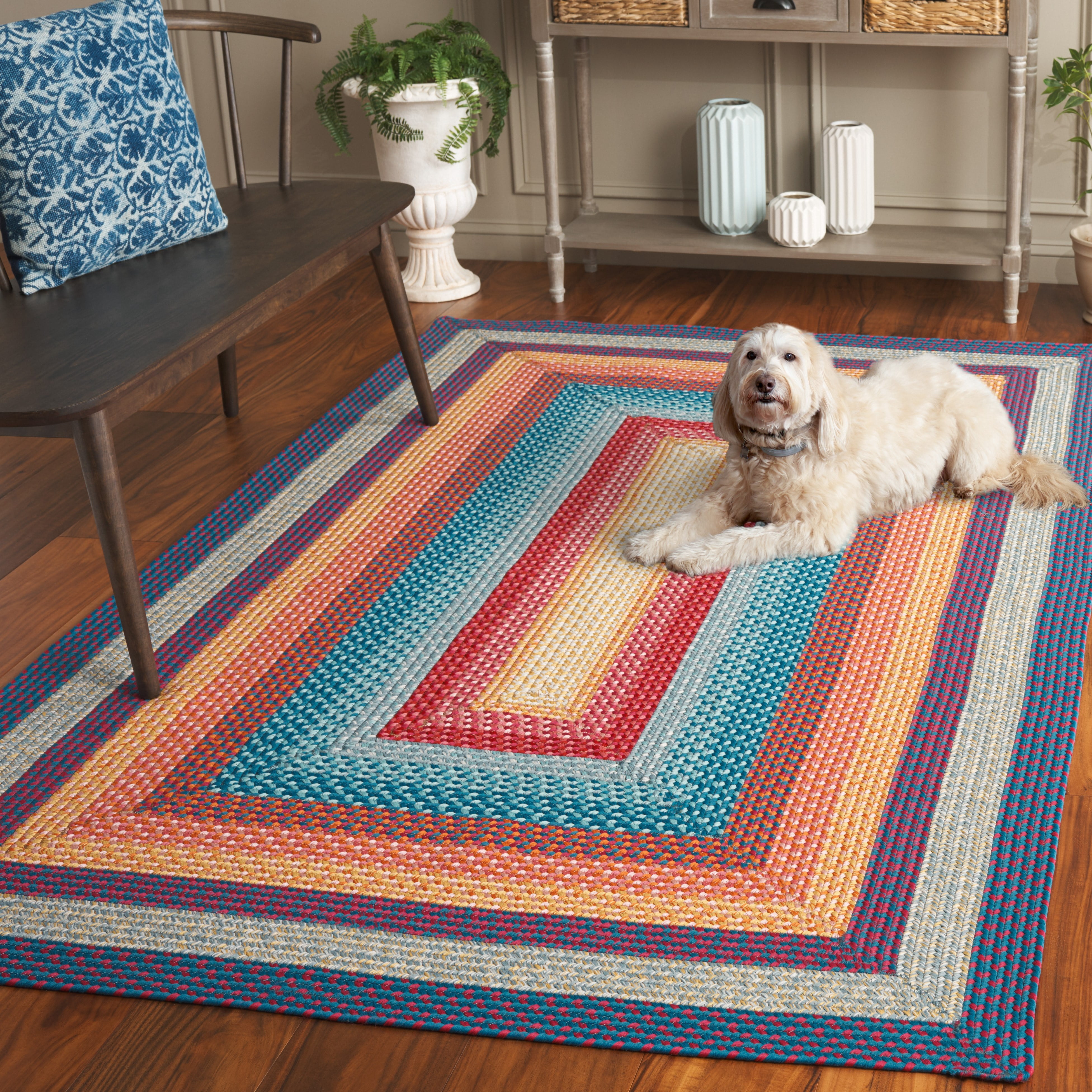 Safavieh Braided Ellen Bordered Machine Washable Reversible Area Rug, Red/Orange, 3' x 5'