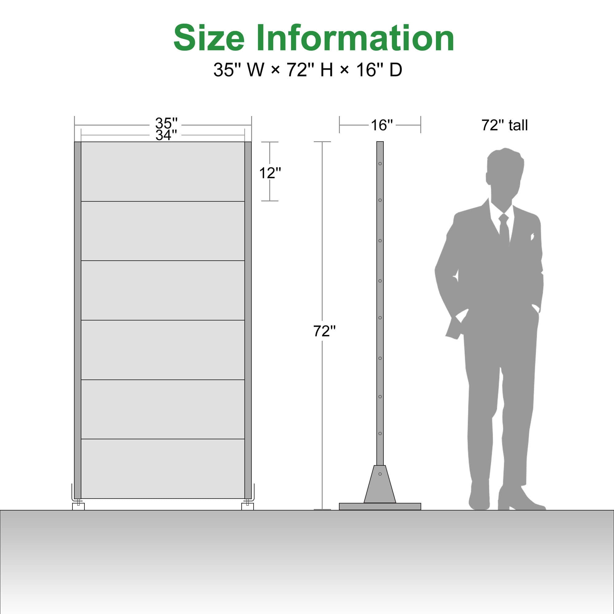MAYEERTY 72x35x16 Inch Black Rectangular Galvanized Steel Privacy Screen, 6 Piece Set for Outdoor Street