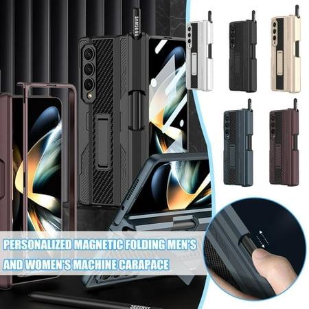 Foreverrich Hybrid Hard PC Magnetic Folding Hinge Adsorption Case For Samsung Galaxy Z Fold 4/Z Fold 3 Case, Shockproof Case Cover with Stand Screen Protector