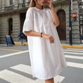thumbnail image 5 of DHFJKG Summer Dresses For Women Casual Tshirt Dress Lace Trim Crew Neck Short Sleeve Flowy A-Line Mini Sundress Versatile Dresses, 5 of 9