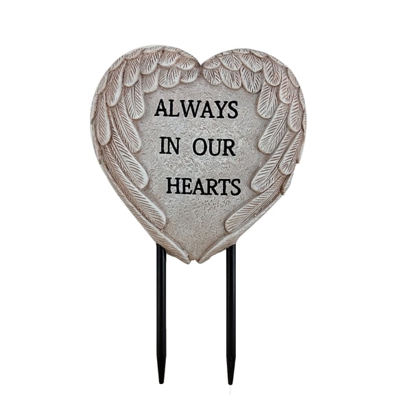 Mainstays 10.75 in Outdoor Memorial Stake Stone, Heart Shape, Gray Color.