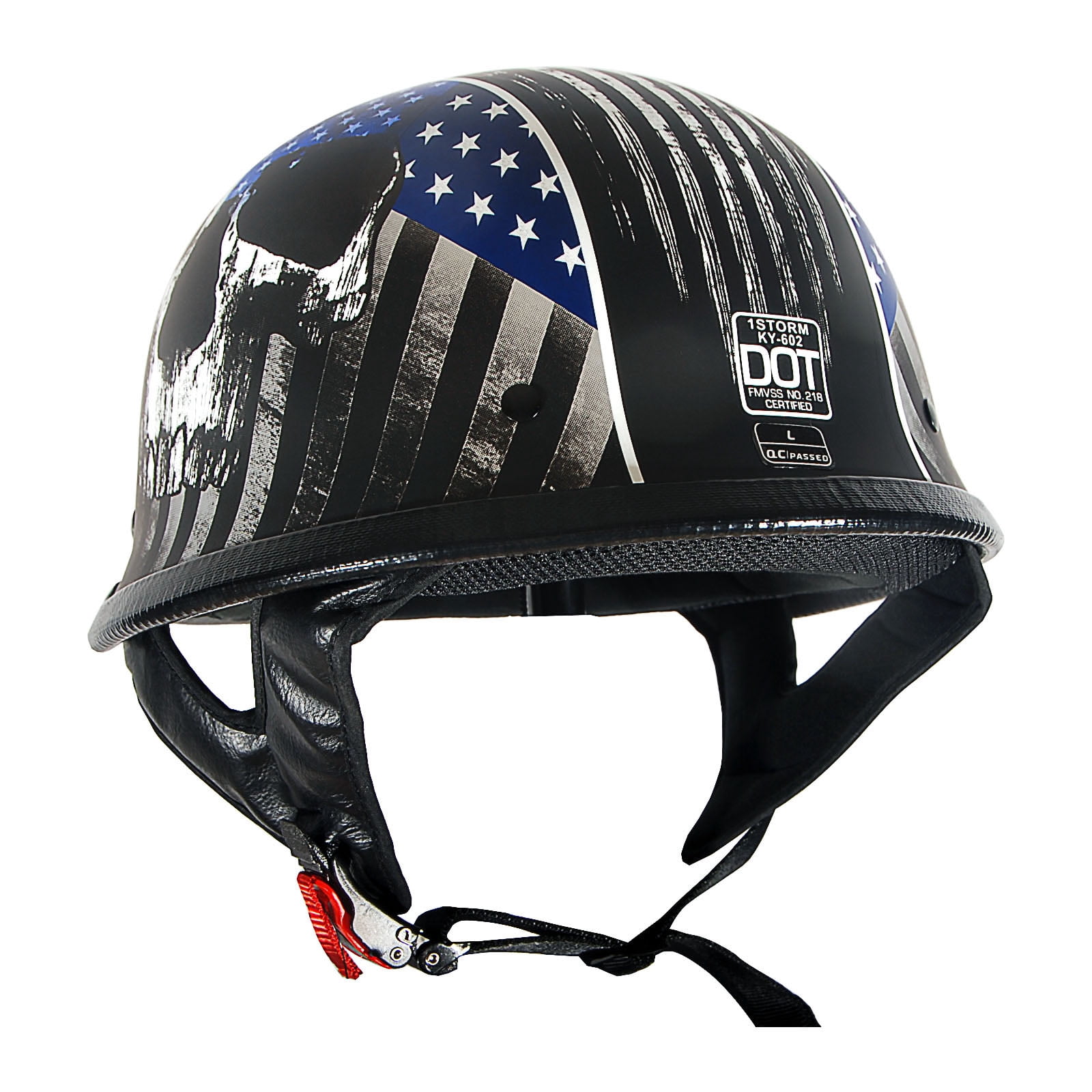 1Storm Novelty Motorcycle Half Face Helmet German Style DOT Approved: HKY602 Flag Skull