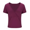 thumbnail image 5 of Timegard Going out Tops for Women Deep V Neck Ruched Cropped Slim Comfy Short Sleeve Tee Casual Summer, 5 of 7
