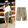 thumbnail image 2 of XIAfhje Linen Shorts Women Printed/Solid Color Shorts Independence Day Shorts Elastic High Waist Shorts For Casual With Pockets Casual Half Shorts Pants Summer Bermuda Lounge Shorts, 2 of 3