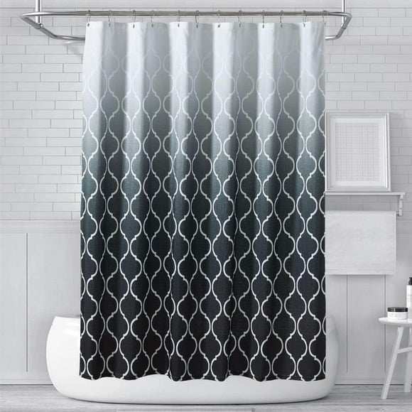 Black White Shower Curtain, Black Ombre Geometric Shower Curtains for Bathroom with 12 Metal Hooks, Textured Waterproof Bath Curtain, 72 x 72 Inch, White Grey and Black