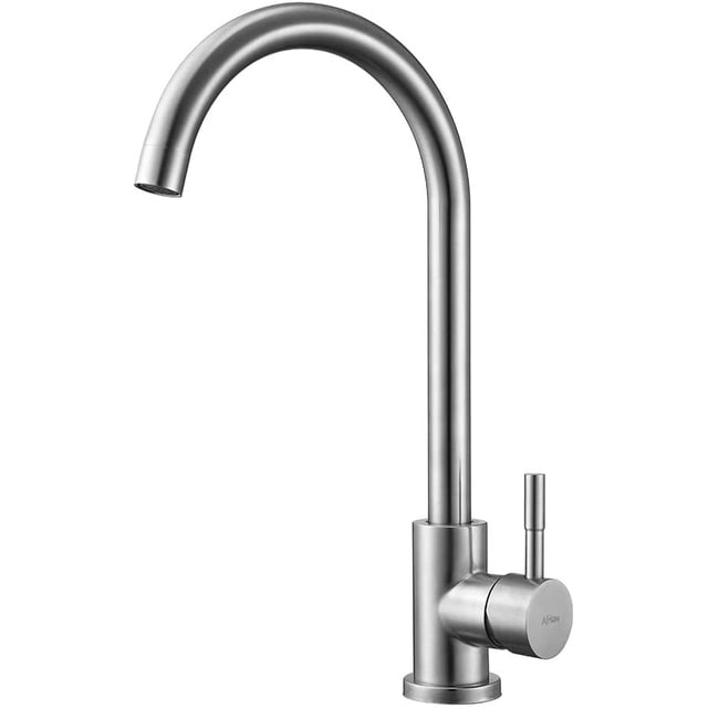 Robinet de Cuisine Rotatif à 360° Robinet de Cuisine à une Poignée en Acier Inoxydable Brossé à Eau Chaude et Froide à une Poignée Moderne Anti-Empreinte Digitale
