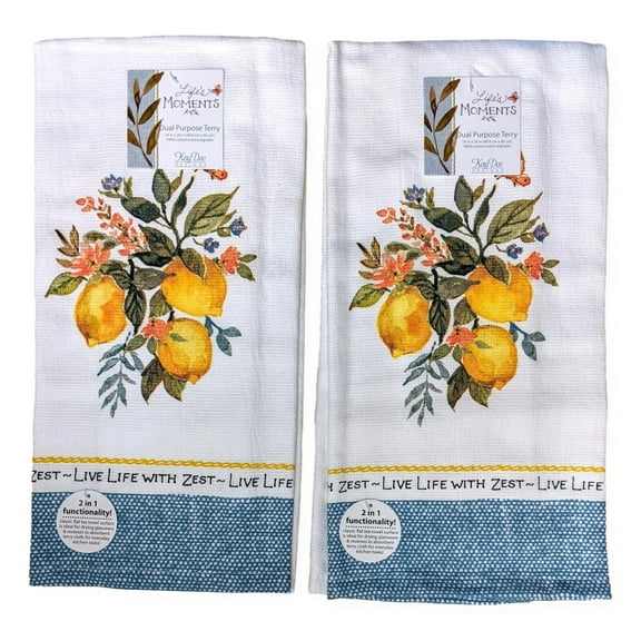 Set of 2 LIVE WITH ZEST - LEMON Terry Kitchen Towels by Kay Dee Designs