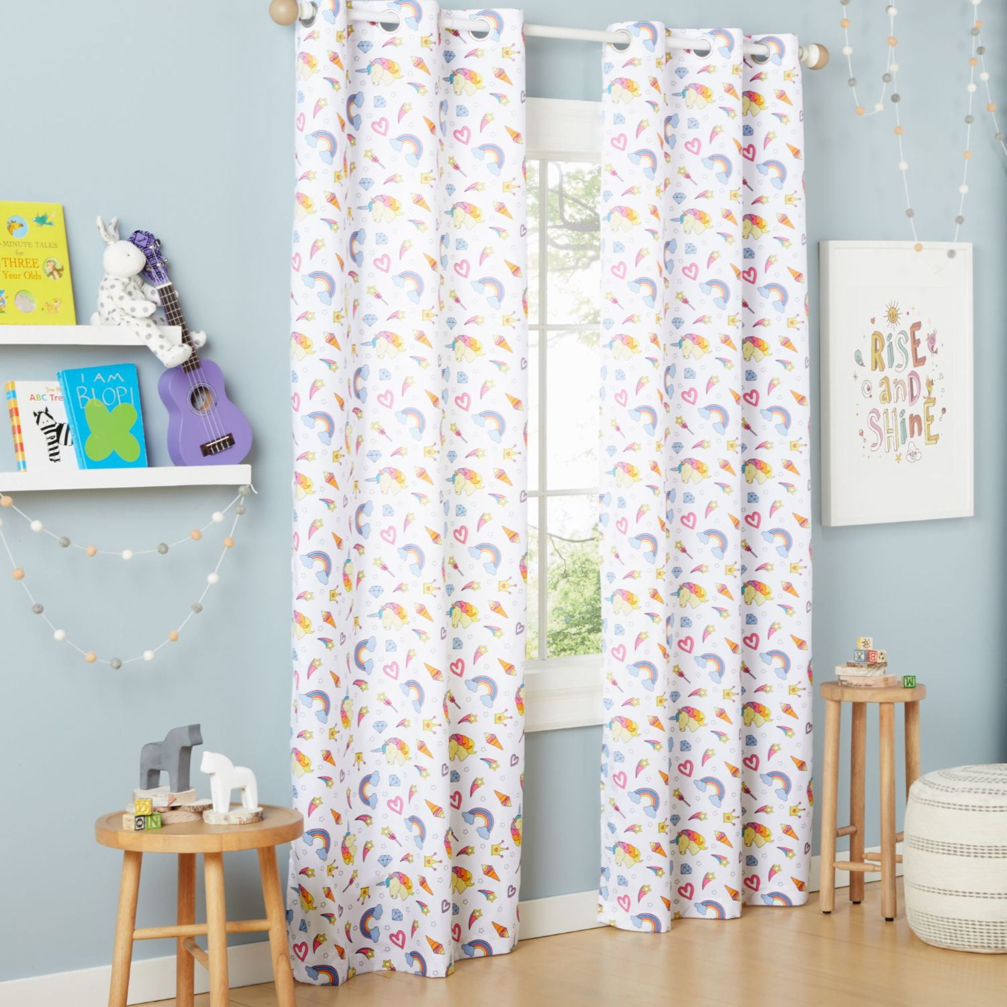 Estate View™ Kids' Room Darkening Grommet Top Unicorn Magic Glow in the Dark Curtain Panel Pair, 38"x96", White/Multi