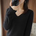 thumbnail image 1 of Suéter elegante y sencillo con cuello en V para mujer, camisa adelgazante de corte entallado, jersey de color liso, manga larga, tejido para otoño e invierno, 1 of 6