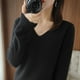 thumbnail image 1 of Suéter elegante y sencillo con cuello en V para mujer, camisa adelgazante de corte entallado, jersey de color liso, manga larga, tejido para otoño e invierno, 1 of 6