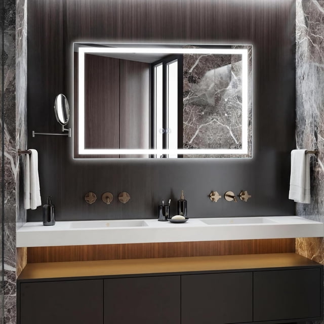 YUSAZENS Wall Mounted LED Vanity Bathroom Mirror, Aluminum Alloy Frame with 3 Color Light Modes, Dimmable Touch Control Modern Decor Mirror 20x28 Inch