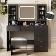 thumbnail image 2 of Ktaxon Large 47.24" Makeup Vanity Table Set with Hidden Storage, 7-Drawer Dressing Table, Bedroom Makeup Table, Black, 2 of 12