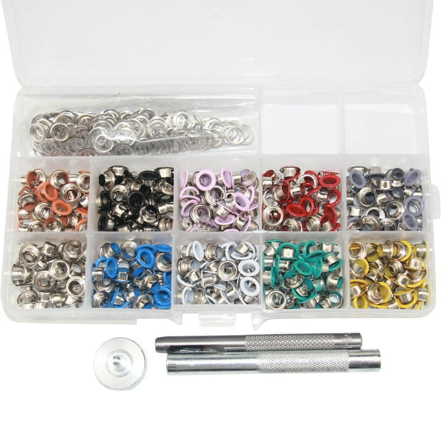 KAKOWELY 300 Ensemble 6MM Œillets Multicolores Ensemble d'Œillets Robustes Kit de Boutons avec 3 Pcs Outil d'Installation Ensemble d'Outils de Perforation Polyvalent pour Chaussures Vêtements Artisanat, 0.39x"X0.39"X0.16 Pouces