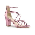 thumbnail image 1 of BLISSFUL STEP Sandales à Talons Blocs à Brides Croisées pour Femmes Rose 9, 1 of 8