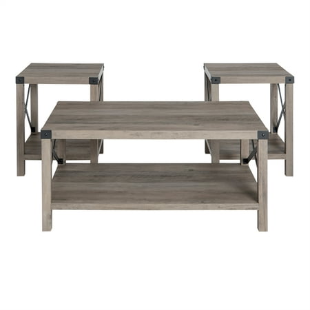 Pemberly Row 3-Piece Rustic Wood and Metal Coffee Table Set in Gray ...