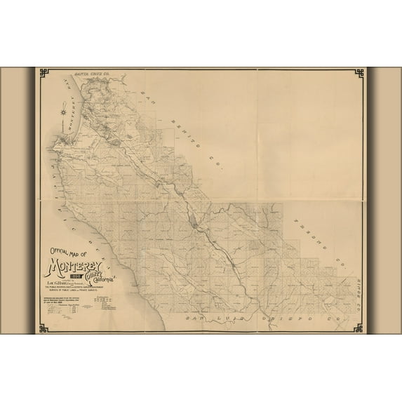 24"x36" Gallery Poster, Official map Monterey County, California, 1898