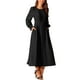 thumbnail image 4 of Vestido midi A-line con cuello redondo, mangas largas y volantes, con bolsillos, negro, talla S para mujeres Inspire Chic, 4 of 5