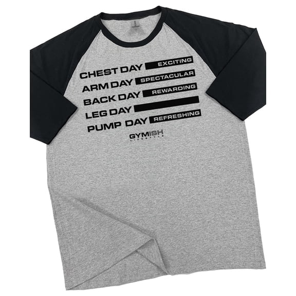 GYMISH RAGLAN Gym Days Leg Day Gym T-Shirt for Men – Funny Fitness Tee, Squat Day, Bodybuilding Shirt, Heather Grey, Small