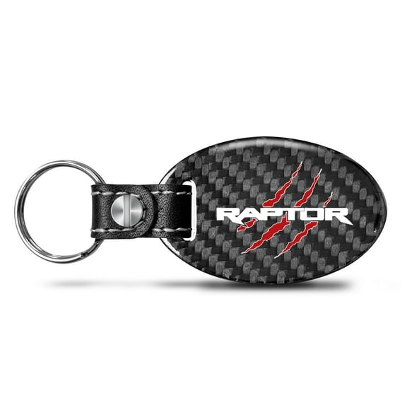 Ford Raptor Claw Mark Real Carbon Fiber Oval Shape Black Leather Strap Key Chain