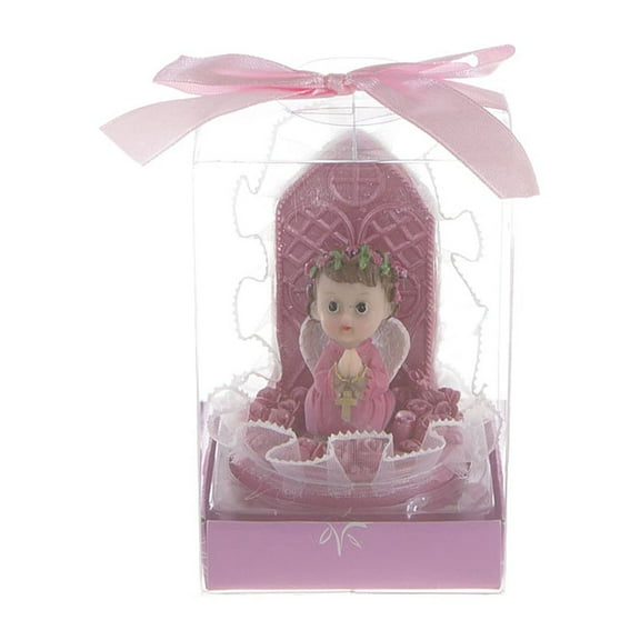Mega Favors Keepsake Figurine 12 pcs Baby Girl Pink Angel Kneeling Praying In Rose Garden | Awesome Decorations or Party Favors | for Baptism, First Communion, Religious and Special Celebrations
