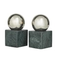 thumbnail image 6 of CosmoLiving by Cosmopolitan 4" Geometric 7 lbs Green Marble Bookends with Silver Aluminum Orb (Set of 2), 6 of 8