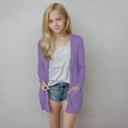 thumbnail image 7 of Girls Lightweight Open Front Cardigan Soft Long Sleeve Tops with Pockets Solid Loose Casual Boyfriend Cardigans 9 Years, Purple, 7 of 7