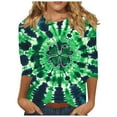 thumbnail image 2 of Xuyuer St. Patrick's Day Graphic Tee - Ladies' Relaxed Fit Crew Neck 3/4 Sleeve Top for Irish Festival Outings, Pub Crawl Events, Luck-Themed Casual Wear & Shamrock Print Street Style, 2 of 5