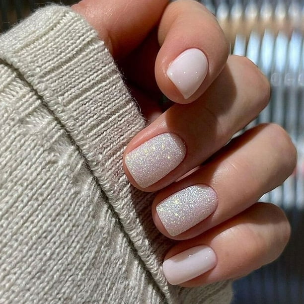 Uñas postizas francesas cuadradas y cortas, 24 piezas, puntas de uñas postizas con diseño de uñas adhesivas, juego de accesorios de Arte de uñas de cobertura completa
