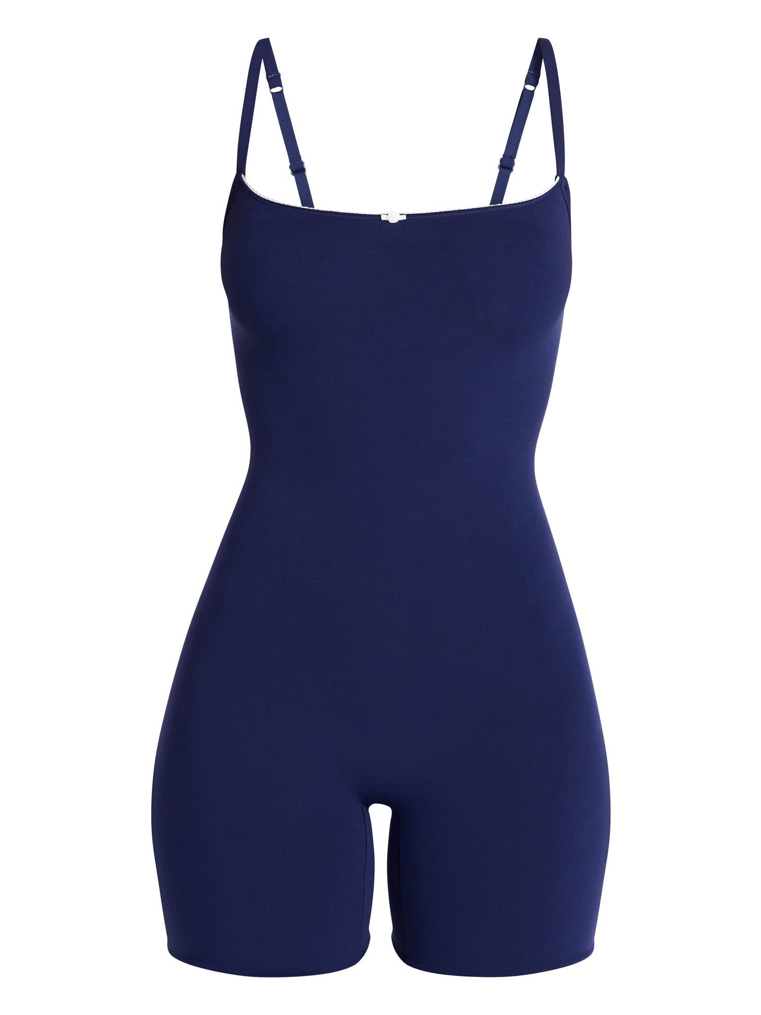 No Boundaries Fit Stretch Picot One Piece Romper, Women's XS-XXXL