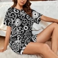 thumbnail image 4 of Balery Metallic Gears Conjunto de Pijama para Mujer con Estampado, Dos Piezas de Manga Corta y Shorts, Ropa de Dormir Suave con Cuello Redondo y Bolsillos-Large, 4 of 6