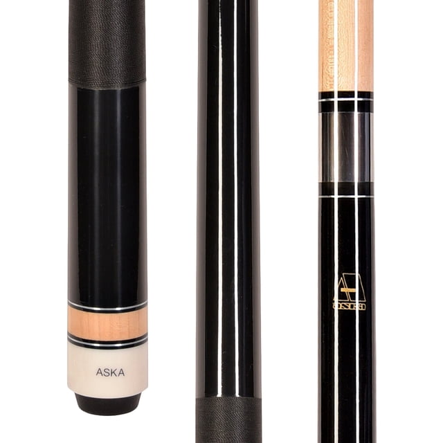 ASKA L2 Black Pool Cue Stick - 58" Canadian Maple with Black Nylon Wrap - 20 oz