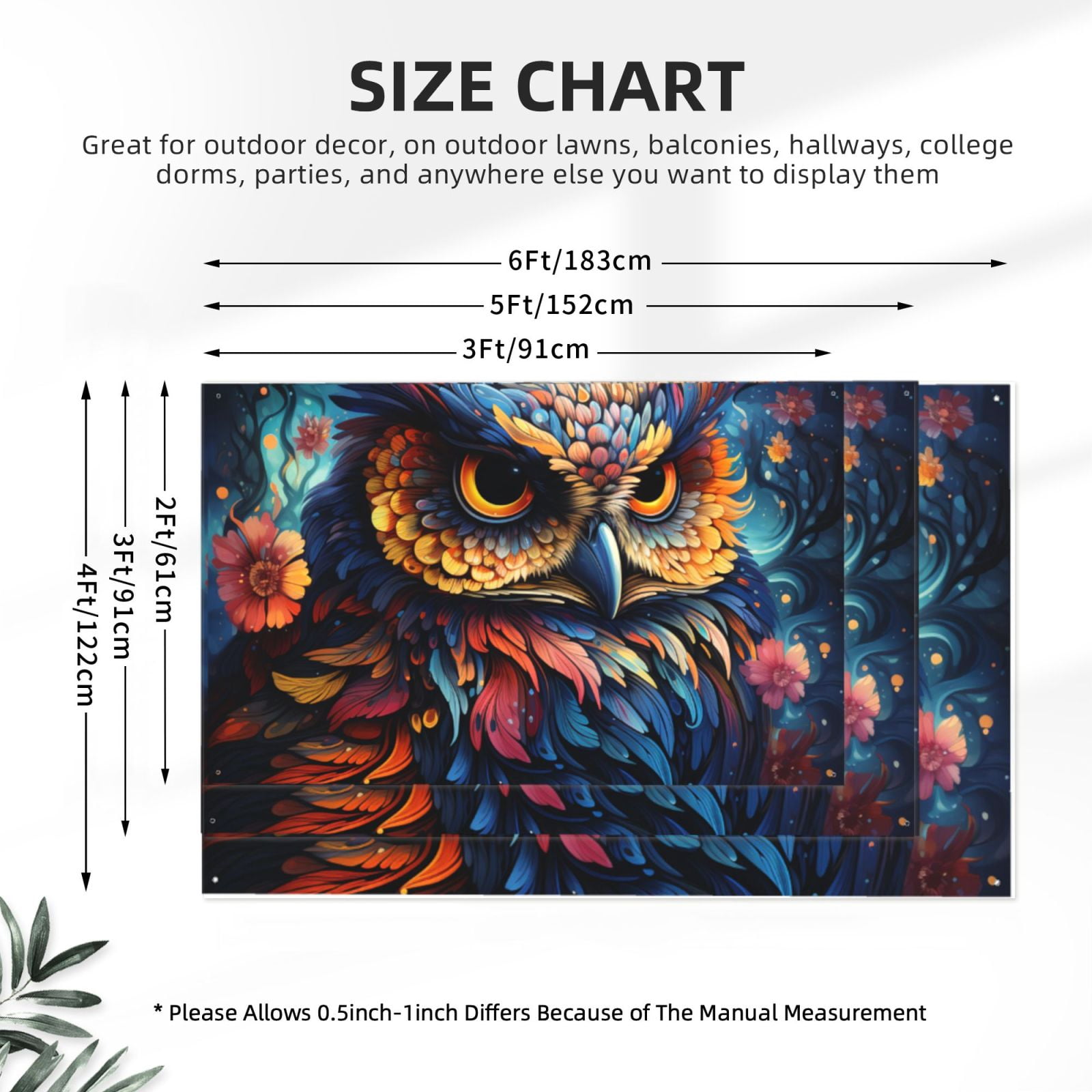 Owl Galaxy Flower Art Four Hole Decorated Banner Flag for Garden Yard Home Decoration Indoor Outdoor 4x6 Ft