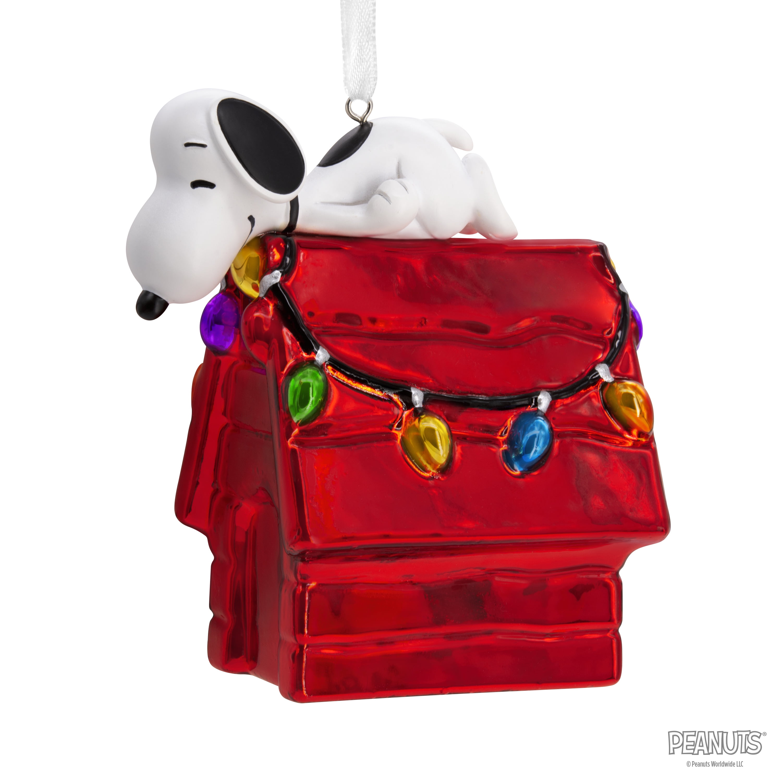 Hallmark Peanuts Snoopy on Holiday Doghouse Christmas Ornament, Blown Glass