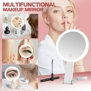 JUUTREN Travel Makeup Mirror with Light, 2-Sided 10X /1X Magnifying Vanity Mirrors, 3 in 1 Hand Held Tabletop Hanging LED Mirror, 3 Color Lighting Dimmable Touch Screen for Home and Outside