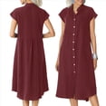 thumbnail image 3 of Cárdigan de Cuello Alto con Botonadura Sencilla de Algodón y , con Bolsillos y Enaguas de Talla Grande para Mujer. Vino Tinto L, 3 of 6