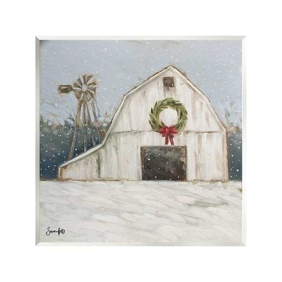 Stupell Industries Winter Barn with Snowflakes Landscape Painting Unframed Art Print Wall Art, 12 x 12