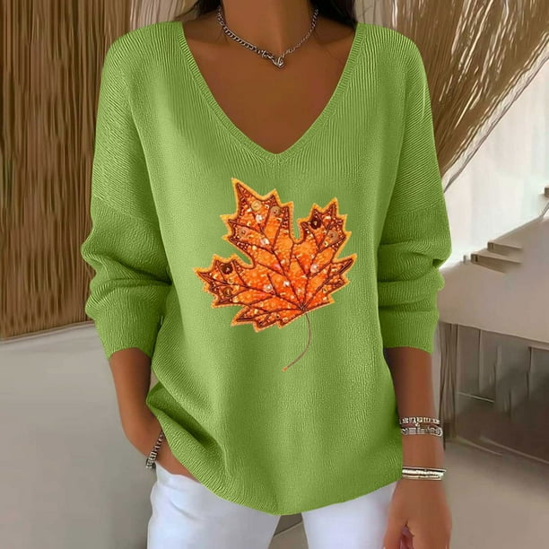 HongQid Fall Sweatshirts for Women Tops: Maple Leaf Crewneck Sweatshirt Casual Long Sleeve Pullover