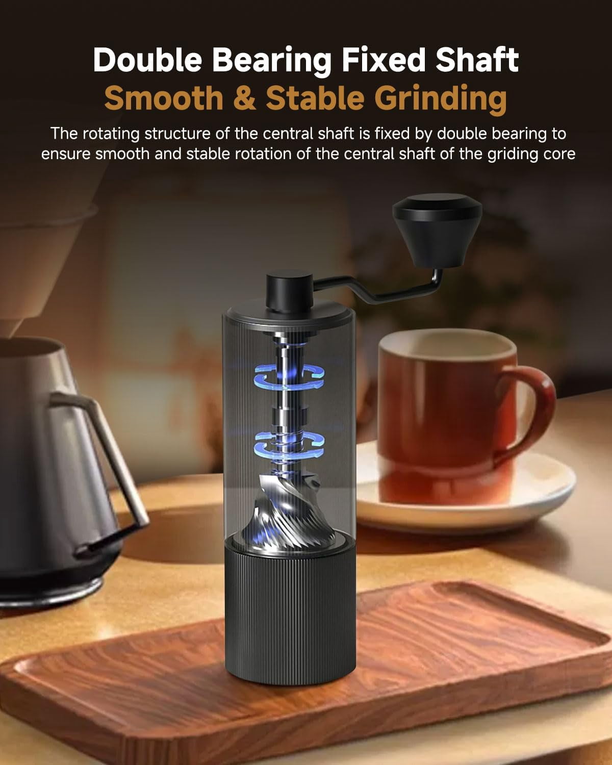 Coffee Grinder, Manual Coffee Grinders, Hand Coffee Bean Grinder Small, Portable CNC Stainless Steel Burr Coffee Grinder with Crank for Espresso, Travel, Camping, Kitchen & Office, Pour Over (Black)