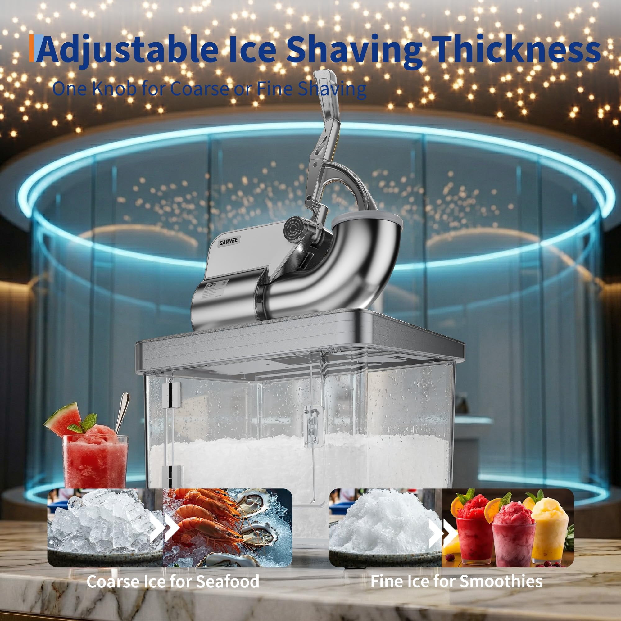 Kicctian 2 Blades Ice Crusher 661LBS/H, 300W Electric Snow Cone Maker Machine, 50L Capacity, 1450RPM, with Safety Switch for Home & Commercial Use, White