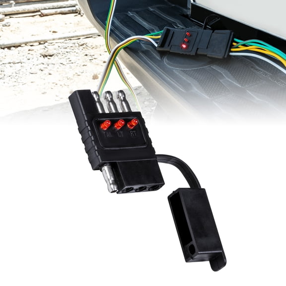 4-Way Flat Trailer Wiring Tester [Nickel-Plated Copper Terminals] [Male & Female] [Continuity Test] 4-Pin Trailer Light Wire Circuit Tester