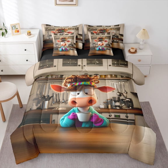 Castle Fairy Teens Cartoon Cow Twin Bedding Sets,Cute Farmhouse Bedding Comforter Set
