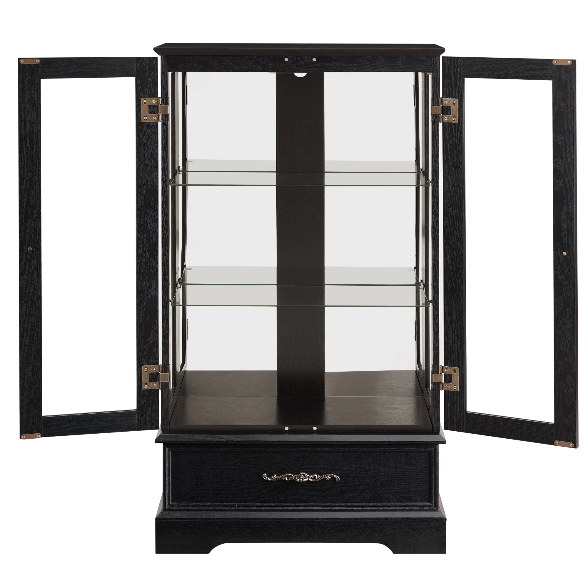 AENKYO 47" Retro Glass Curio Cabinet with Light Bulb - Vintage Display Case with Adjustable Glass Shelves, Black